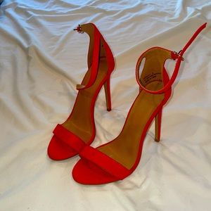 Red heels, pumps. Red suede stilettos. Size 6